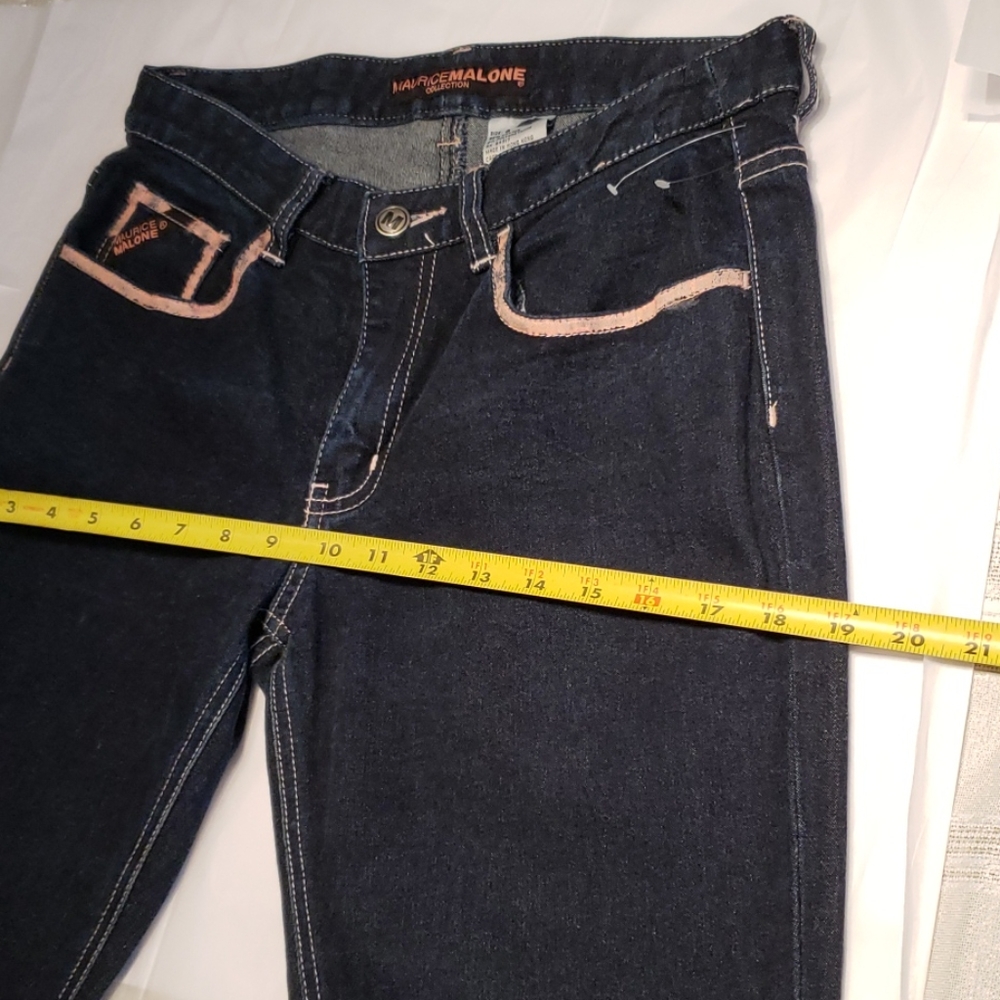 Maurice Malone Collection NEW Hand-Painted Unique JEANS Navy Pink Women's 🎉HP🎉 - Picture 9 of 15
